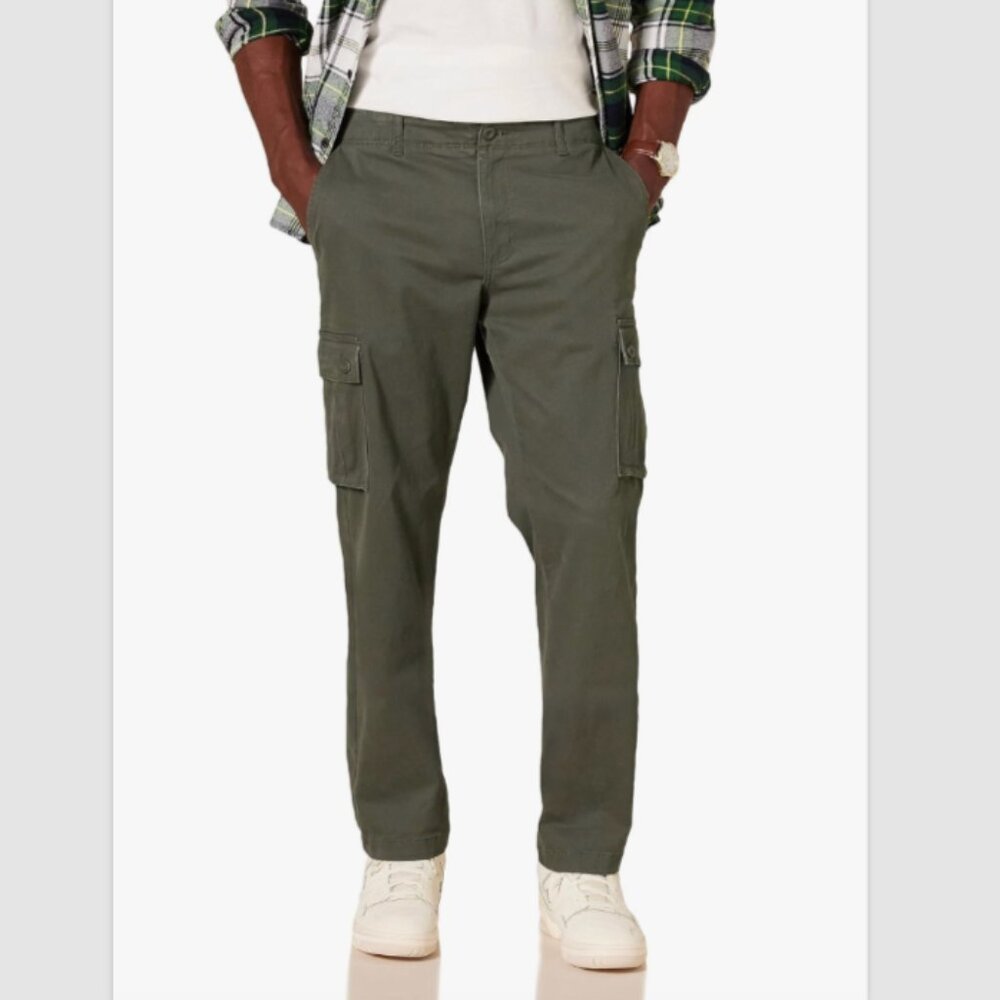 AMAZON ESSENTIALS Mens Straight Fit Stretch Cargo Pant Sz 42x30 Olive Green NWOT